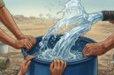 Ilustrasi, warga mengumpulkan air bersih dari saluran distribusi di Kecamatan Tallo, Makassar. (Visual AI)