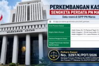 Ilustrasi Gedung Mahkamah Agung RI dipadukan dengan tangkapan layar Sistem Informasi Penelusuran Perkara (SIPP) PN Maros yang menampilkan data perkara perdata yang kini berproses di tingkat kasasi.