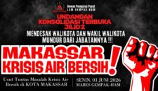 Poster Konsolidasi Terbuka Jilid 2 yang disebarkan DPP LSM GEMPAK-HAM terkait krisis air bersih dan tuntutan pertanggungjawaban Pemerintah Kota Makassar.
