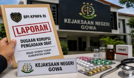 Ilustrasi laporan dugaan korupsi pengadaan obat RSUD Syekh Yusuf Kabupaten Gowa yang telah diadukan ke Kejari Gowa. (Visual AI)