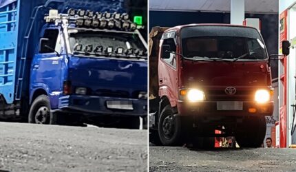 Truk pelangsir dengan tandon besar diduga leluasa menguras solar subsidi di SPBU Ujung Bulu menggunakan modus barcode ganda (Foto kolase)