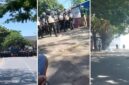 Situasi ricuh saat eksekusi lahan di Kompleks Aditarina, Jalan Borong Raya, Makassar, Selasa (21/7/2026). Aparat gabungan dengan kendaraan taktis (rantis) dan tameng anti-huru-hara dikerahkan untuk menembus blokade warga yang melakukan perlawanan dengan batu, petasan, dan gas air mata. (Foto kolase).