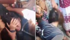 Pencopet wanita di Pasar Panjalingan Maros dikerumuni massa dalam posisi terduduk di tanah, beberapa warga terlihat emosi hingga menarik rambut dan memukul pelaku, meski sebagian warga lainnya berupaya menenangkan situasi agar aksi tidak semakin brutal. (Foto kolase)