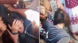Pencopet wanita di Pasar Panjalingan Maros dikerumuni massa dalam posisi terduduk di tanah, beberapa warga terlihat emosi hingga menarik rambut dan memukul pelaku, meski sebagian warga lainnya berupaya menenangkan situasi agar aksi tidak semakin brutal. (Foto kolase)