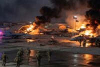 Markas jet tempur F-18 AS di Pangkalan Udara Azraq terbakar hebat setelah menjadi sasaran gempuran drone Iran (Visual AI)