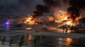 Markas jet tempur F-18 AS di Pangkalan Udara Azraq terbakar hebat setelah menjadi sasaran gempuran drone Iran (Visual AI)
