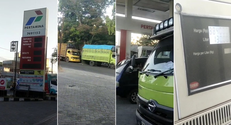 Foto dokumentasi menunjukkan suasana antrean truk di SPBU KM 3 Lapadde, Parepare, dan tampilan dispenser saat pengisian solar subsidi. Fenomena antrean yang berlangsung beberapa hari terakhir menjadi perhatian karena muncul dugaan praktik pelangsiran BBM bersubsidi. 