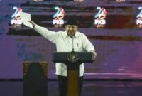 Prabowo Subianto berpidato pada peringatan Hari Lahir ke-28 PKB di Jakarta Convention Center. (Foto: ANTARA)