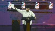 Prabowo Subianto berpidato pada peringatan Hari Lahir ke-28 PKB di Jakarta Convention Center. (Foto: ANTARA)