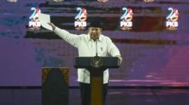 Prabowo Subianto berpidato pada peringatan Hari Lahir ke-28 PKB di Jakarta Convention Center. (Foto: ANTARA)