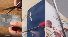 Aksi pengguntingan kartu ATM Bank Mandiri sebagai bentuk boikot dari nasabah (Foto kolase)