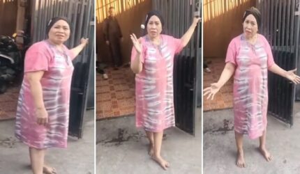 Tangkapan layar video viral yang memperlihatkan perdebatan antara Bu Haji dan seorang ketua RT mengenai pengelolaan sampah organik di Makassar (Foto kolase).