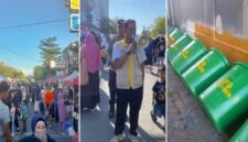 Suasana CFD Boulevard Makassar. Bagian kiri: tampak ramai warga yang beraktivitas di kawasan CFD. Bagian tengah: pengelola sedang memberikan arahan langsung di lokasi. Bagian kanan: sejumlah bak sampah baru telah disiapkan demi menjaga kebersihan kawasan. (Foto kolase/dok)