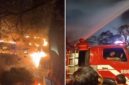 Petugas pemadam kebakaran berjibaku memadamkan kobaran api yang melanda kawasan Mall Nipah Makassar, Jalan Urip Sumoharjo, Minggu (9/8/2026) malam. (Foto kolase/tangkapan layar video)
