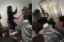Tangkapan layar video seorang pria berinisial JR (30) di Bone tampak tak berdaya di sudut ruangan dalam kondisi bertelanjang dada saat dikerumuni oleh warga dan pihak keluarga yang emosi. (Foto kolase)