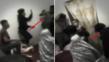 Tangkapan layar video seorang pria berinisial JR (30) di Bone tampak tak berdaya di sudut ruangan dalam kondisi bertelanjang dada saat dikerumuni oleh warga dan pihak keluarga yang emosi. (Foto kolase)