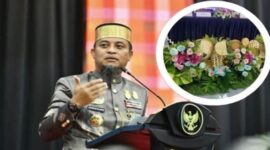 Gubernur Sulawesi Selatan Andi Sudirman Sulaiman dan dekorasi bunga yang menjadi perhatian publik terkait anggaran sewa bunga Pemprov Sulsel. (Foto kolase)