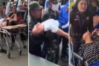 Situasi darurat saat sejumlah pelajar di Kabupaten Karo dievakuasi menggunakan brankar, digendong aparat dan warga, hingga didorong menggunakan kursi roda menuju fasilitas kesehatan menyusul insiden keracunan massal program MBG, Kamis (13/8/2026). (Tangkapan Layar Video/Foto Kolase)