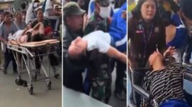 Situasi darurat saat sejumlah pelajar di Kabupaten Karo dievakuasi menggunakan brankar, digendong aparat dan warga, hingga didorong menggunakan kursi roda menuju fasilitas kesehatan menyusul insiden keracunan massal program MBG, Kamis (13/8/2026). (Tangkapan Layar Video/Foto Kolase)