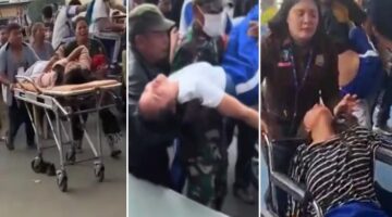 Situasi darurat saat sejumlah pelajar di Kabupaten Karo dievakuasi menggunakan brankar, digendong aparat dan warga, hingga didorong menggunakan kursi roda menuju fasilitas kesehatan menyusul insiden keracunan massal program MBG, Kamis (13/8/2026). (Tangkapan Layar Video/Foto Kolase)