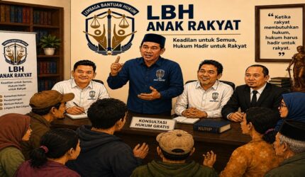 Ilustrasi layanan LBH Anak Rakyat yang membuka ruang konsultasi dan pendampingan hukum bagi masyarakat, dengan menekankan prinsip keadilan dan akses hukum yang setara bagi rakyat.