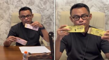 Tangkapan layar video, Direktur Umum Perumda Parkir Makassar Raya, Saharuddin Said, menunjukkan karcis parkir resmi wilayah khusus berwarna merah muda dengan tarif Rp3.000 untuk sepeda motor dan Rp5.000 untuk mobil (kiri), serta karcis wilayah umum berwarna kuning dengan tarif Rp2.000 untuk sepeda motor dan Rp3.000 untuk mobil (kanan). (Foto kolase)