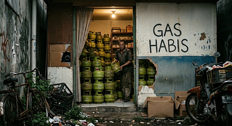 Ilustrasi penimbun LPG 3 Kg dan kios nakal (Visual AI)