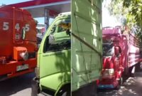 Foto kolase: Sejumlah truk terlihat mengantre di SPBU Jalan Alauddin Makassar, Selasa (14/9/2026).