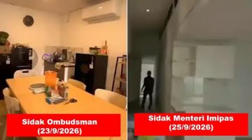 Perbandingan kondisi salah satu bangunan berfasilitas mewah di Lapas Kelas IIA Cibinong saat sidak Ombudsman RI pada 23 September 2026 (kiri) dan saat sidak Menteri Imigrasi dan Pemasyarakatan Agus Andrianto bersama Bappisus RI pada 25 September 2026 (kanan). Sejumlah perabot dan fasilitas yang sebelumnya terlihat dalam ruangan tidak lagi tampak saat inspeksi kedua. (Foto Kolase)