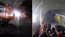 Tangkapan layar video memperlihatkan tawuran antarkelompok di Jalan Kandea III, Makassar, Minggu (27/9/2026). Bentrokan diwarnai perang petasan dan serangan busur, sementara sejumlah warga tampak berkerumun di sekitar lokasi saat aksi saling serang berlangsung. (Foto kolase)
