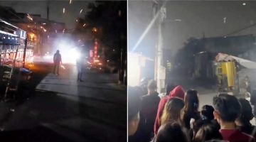 Tangkapan layar video memperlihatkan tawuran antarkelompok di Jalan Kandea III, Makassar, Minggu (27/9/2026). Bentrokan diwarnai perang petasan dan serangan busur, sementara sejumlah warga tampak berkerumun di sekitar lokasi saat aksi saling serang berlangsung. (Foto kolase)