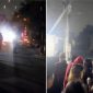 Tangkapan layar video memperlihatkan tawuran antarkelompok di Jalan Kandea III, Makassar, Minggu (27/9/2026). Bentrokan diwarnai perang petasan dan serangan busur, sementara sejumlah warga tampak berkerumun di sekitar lokasi saat aksi saling serang berlangsung. (Foto kolase)