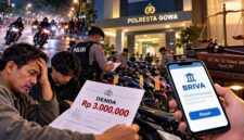 Ilustrasi penindakan balap liar di Gowa yang menuai sorotan terkait denda hingga Rp3 juta dan mekanisme pembayaran melalui BRIVA. (Visual AI).