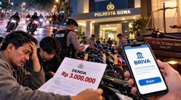 Ilustrasi penindakan balap liar di Gowa yang menuai sorotan terkait denda hingga Rp3 juta dan mekanisme pembayaran melalui BRIVA. (Visual AI). 