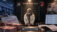 Ilustrasi penangkapan seorang dosen wanita yang diduga terlibat kasus penipuan berkedok jasa masuk Fakultas Kedokteran di Makassar (Visual AI).