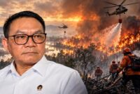 Menko Polkam Dudung Abdurachman menyebut Indonesia masih mampu menangani karhutla. (Visual AI).