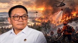 Menko Polkam Dudung Abdurachman menyebut Indonesia masih mampu menangani karhutla. (Visual AI).