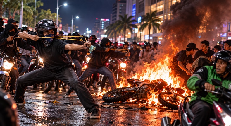 Geng Motor Tebar Busur Ketiban Sial, Motor Ludes Dibakar Massa di Makassar
