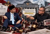 Ilustrasi Gibran yang menghadapi desakan proses pemakzulan pasca putusan MK, sementara Denny Indrayana mendorong DPR menempuh mekanisme konstitusional sesuai UUD 1945 (Visual AI)