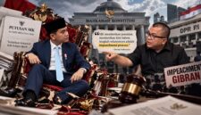 Ilustrasi Gibran yang menghadapi desakan proses pemakzulan pasca putusan MK, sementara Denny Indrayana mendorong DPR menempuh mekanisme konstitusional sesuai UUD 1945 (Visual AI)