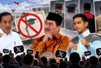 Ilustrasi Jokowi, Gibran, dan Jimly Asshiddiqie terkait usulan penghapusan syarat ijazah bagi capres dan cawapres yang memicu perdebatan warganet. (Visual AI)