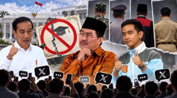Ilustrasi Jokowi, Gibran, dan Jimly Asshiddiqie terkait usulan penghapusan syarat ijazah bagi capres dan cawapres yang memicu perdebatan warganet. (Visual AI)