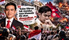 Ilustrasi demonstrasi dan gejolak politik terkait polemik legitimasi kepemimpinan Wakil Presiden Gibran Rakabuming Raka. Analis Politik dan Militer Universitas Nasional, Dr. Selamat Ginting, memperingatkan potensi gerakan people power yang ia ibaratkan sebagai “di-Nepal-kan” apabila Gibran tidak mengundurkan diri. (Ilustrasi AI)