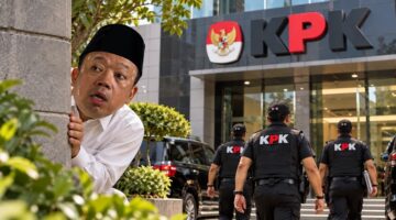Ilustrasi Nusron Wahid ngumpet dari panggilan KPK (Visual AI)