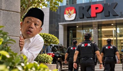 Ilustrasi Nusron Wahid ngumpet dari panggilan KPK (Visual AI)