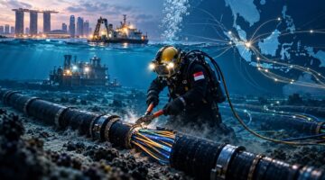 Ilustrasi kabel internet bawah laut di tengah memanasnya hubungan Indonesia–Singapura terkait kebijakan ekspor gas. (Visual AI).
