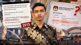 Ilustrasi bantahan Gibran Rakabuming Raka pada 2015 bahwa dirinya berkuliah di Singapura, bukan Australia (Visual AI)
