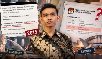 Ilustrasi bantahan Gibran Rakabuming Raka pada 2015 bahwa dirinya berkuliah di Singapura, bukan Australia (Visual AI)